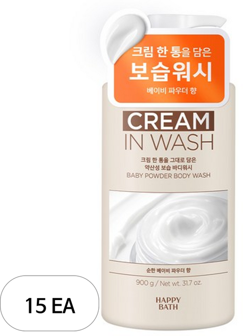 해피바스 크림인 약산성 보습 바디워시 베이비 파우더향, 900g, 15개