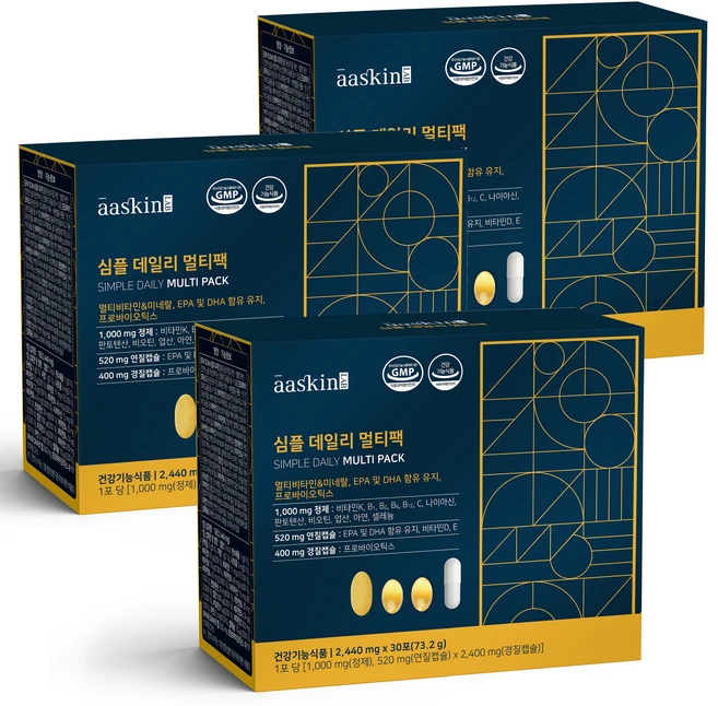 [aaskin_LAB] 심플 데일리 멀티팩 멀티비타민 고함량비타민 올인원비타민, 3개, 30회분 - 쿠팡