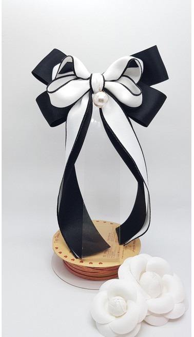 실크 화이트블랙 스티치 골프리본핀