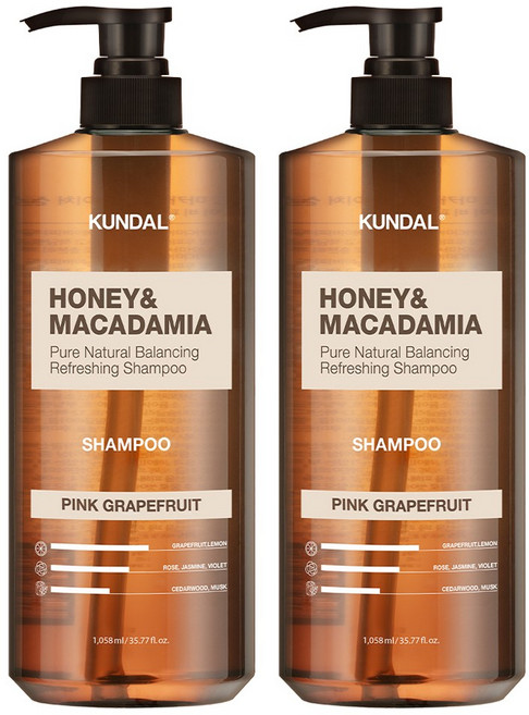 쿤달 허니 앤드 마카다미아 네이처 샴푸 핑크그레이프프룻, 1.058L, 2개