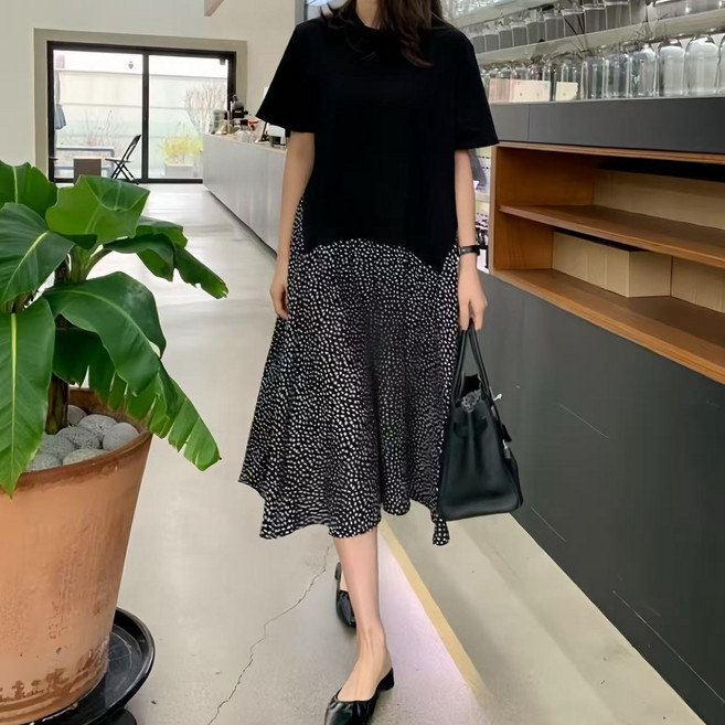 [50~100kg]임산부 빅사이즈 롱원피스 만삭 임부복 반팔 루즈핏 빅사이즈 데일리 원피스