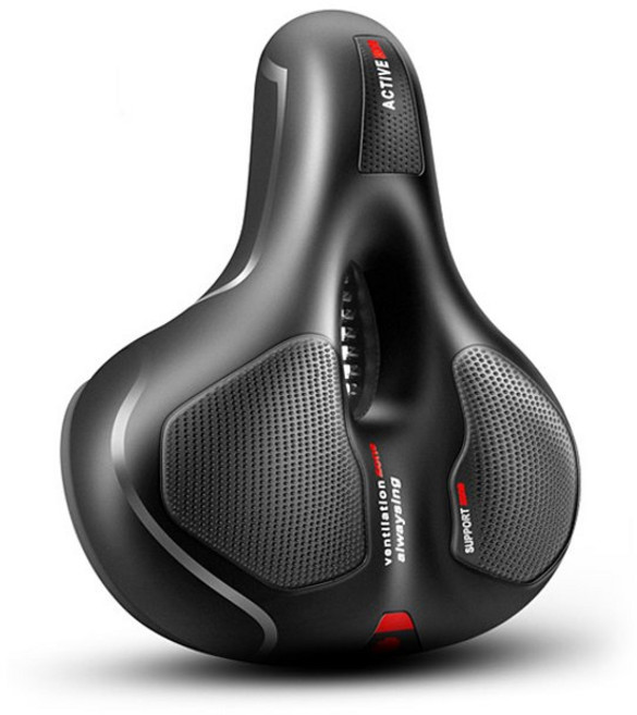 무통증 자전거안장 2중 충격흡수 젤쿠션 실내 전기 자전거, 블랙.레드, 1개