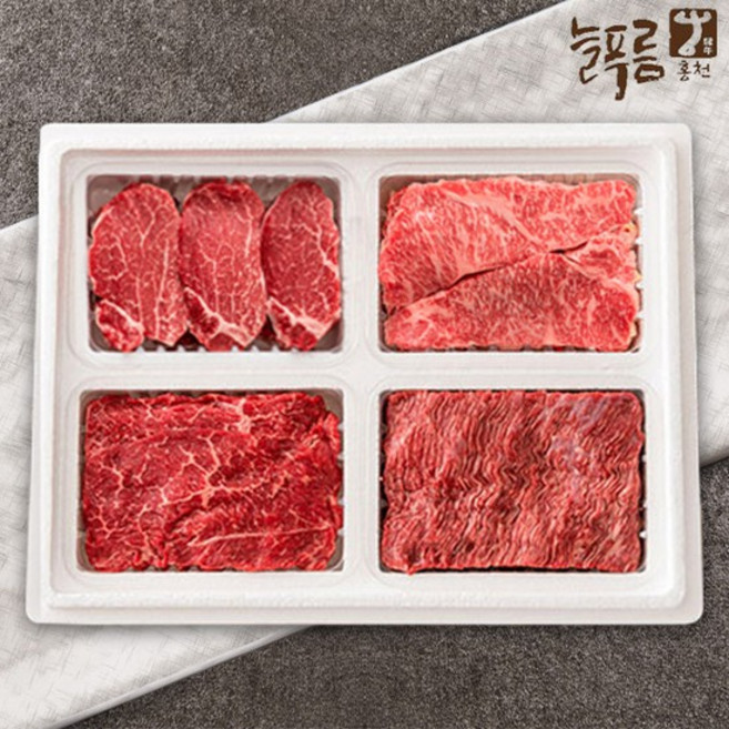 [늘푸름한우] 1등급이상 냉장 종합세트 1호 1.6kg(안심+채끝+불고기+국거리각 400g), 1개