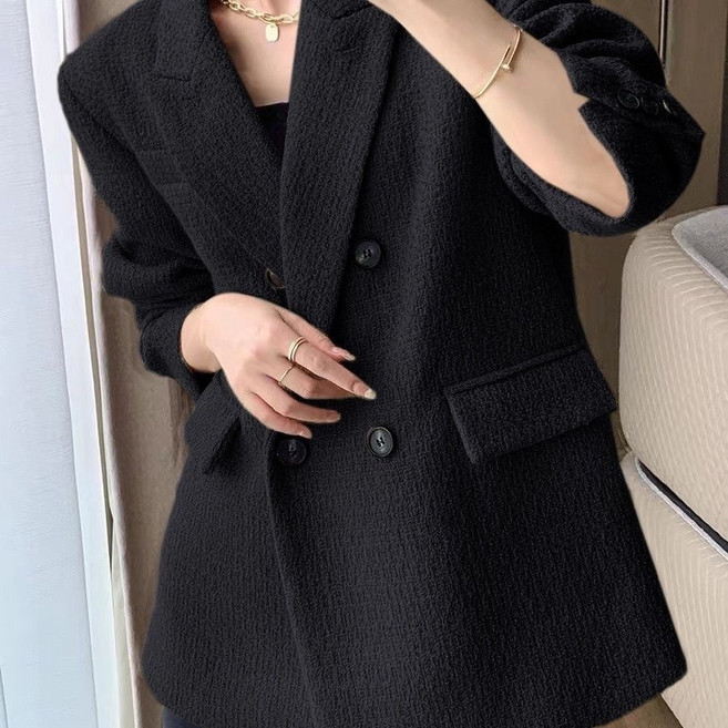毛呢西裝女秋冬加厚寬鬆韓系復古顯瘦小香風呢子高級感西服外套