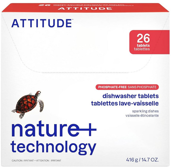 애티튜드 식기세척기 포드 식물유래 비건 인산염 무첨가 무향 세정 타블렛 26 Count, 3개, 416g
