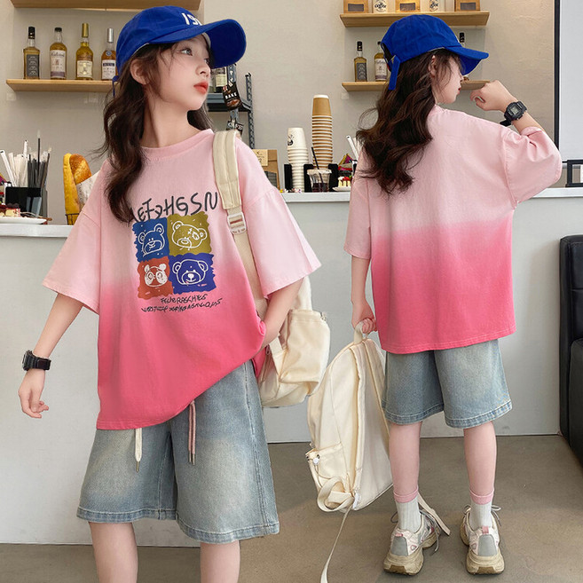 주니어 여아 초중생 반팔티 청바지 상하세트 SW-5181