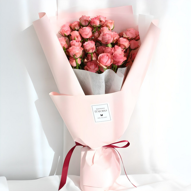 플라로마 장미 50송이꽃다발 생화 당일발송가능 화이트데이 어버이날 성년의날 부부의날 생일꽃다발 졸업식 승진꽃다발, 핑크, 1개