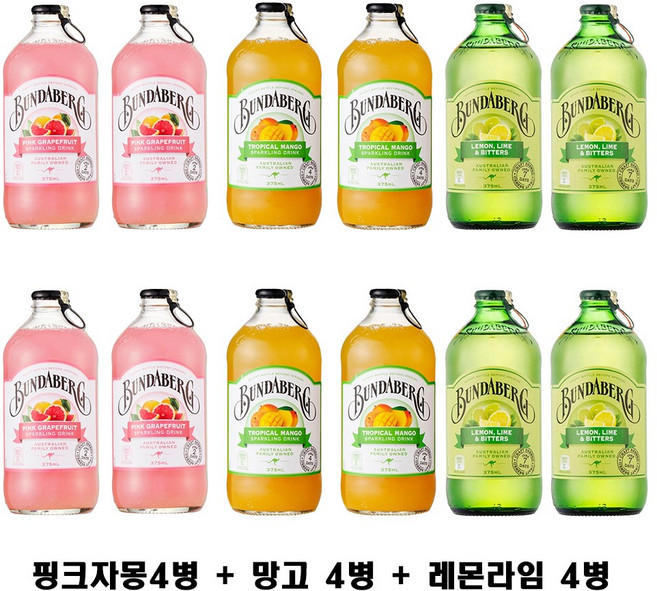 분다버그 레몬라임4 자몽4 망고4, 12개, 375ml
