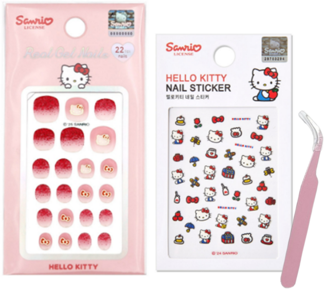 헬로키티 레드젤네일 스티커 2종세트 네일 스티커 네일집게 증정, 1개