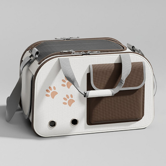 콜콜러브 고양이 이동장 강아지 슬링백 3면통풍 이동가방 산책가방 접이식 반려동물백팩, 갈색, 1개