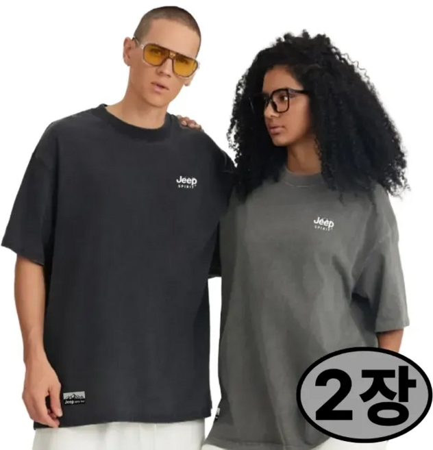 JEEP SPIRIT 지프 남자 여자 면 100% 반팔 티셔츠 오버핏 반팔티 2종 세트