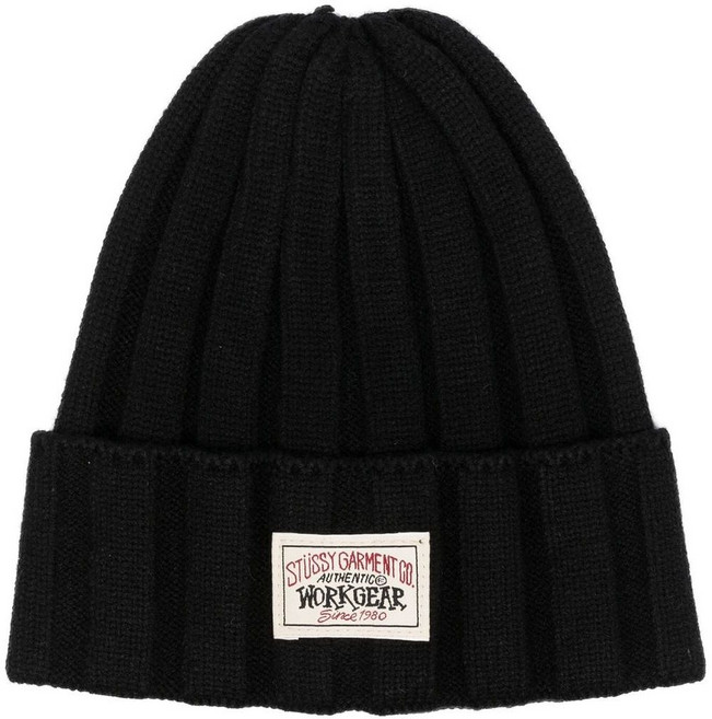 스투시 로고 패치 골지 니트 비니