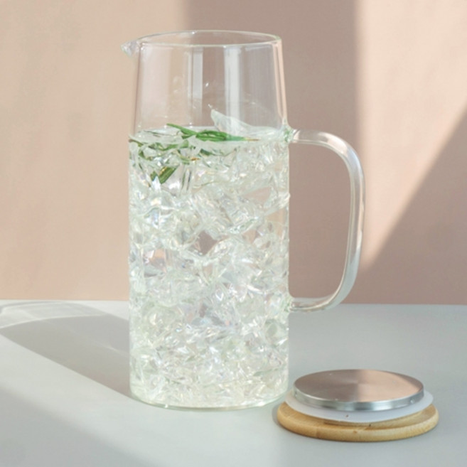1L 1.2L 1.5L 내열 유리 밀폐 물병 스텐 뚜껑 주스병 워터 냉장고 물주전자 손잡이 쥬스병 대용량 업소용 카페 주스 식당 가정용 1리터 1000ml 1200ml 1500ml, 1개