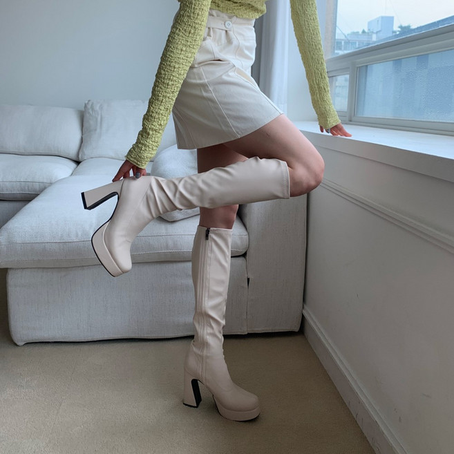 가보시 라운드 통굽 롱부츠 3컬러 (10cm)