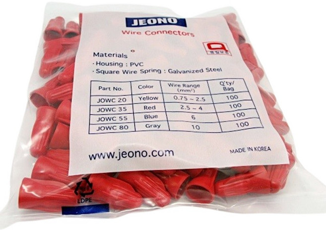 전오전기 와이어 콘넥터 케이블 전선 연결 커넥터 UL, 와이어 커넥터, 적색(100개), 1개