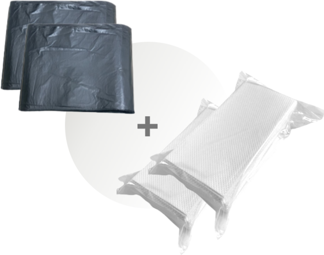 소변 응고 티슈 변기 전용 비닐봉투 세트 휴대용 캠핑용 소변응고제 비닐봉지 차박 노지 캠핑 준비물, 대용량 세트(응고티슈100매+비닐50매x2개), 1세트