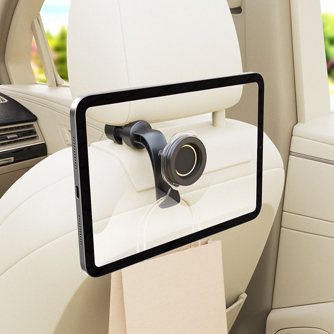 라별 차량용 헤드레스트 거치대 후크걸이 2in1 뒷좌석 핸드폰 태블릿 마그네틱거치대, 블랙, 1개