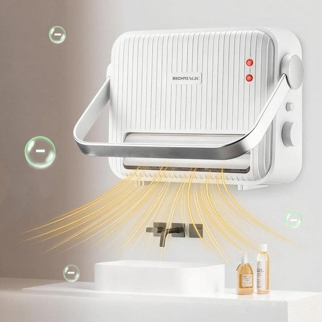 [2025년형] RichMagic 벽걸이 온풍기 2단계 조절+음이온 모드+냉풍 모드 PTC 화장실 사무실 욕실 객실 침실 가정용 히터 IPX2 2000W 저전력 소비, 화이트, HD296