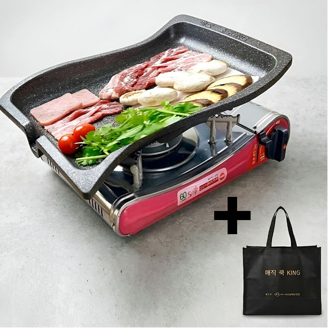 가정용고기불판 매직쿡킹팬+보관전용가방, 1개, 매직쿡킹팬1호/42x35x8.5cm