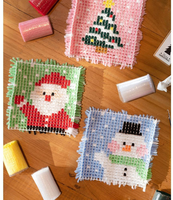 초중생 크리스마스 도안 털실 스킬자수 장식판 만들기 스트레스해소 지능개발 놀이키트 DIY, 산타 XDPFB0271