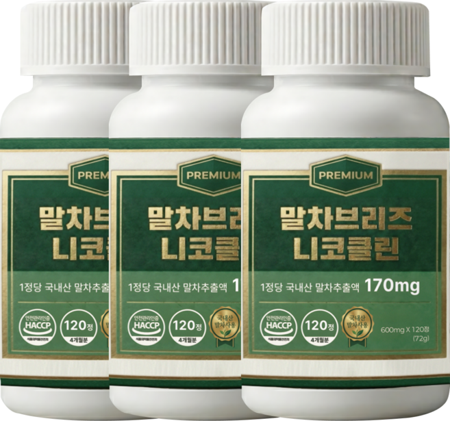 말차브리즈 니코클린 몰리브덴 스피루리나 클로렐라, 3개, 120정