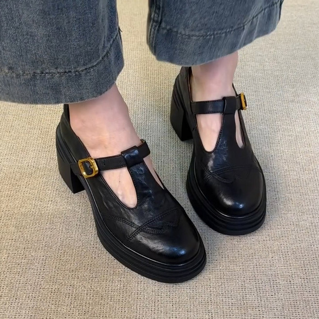 POMTOR 여성 구두 통굽 로퍼 메리제인 슈즈 여성하이힐