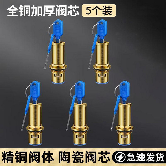 帶鎖水龍頭閥芯 全銅戶外防盜帶鑰匙通用型, 帶鎖閥芯五個裝 配10把鑰匙, 1個