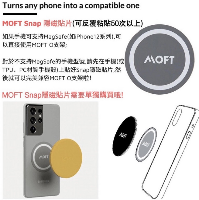 MOFT 手機磁吸貼片 磁吸牆貼片, 1個