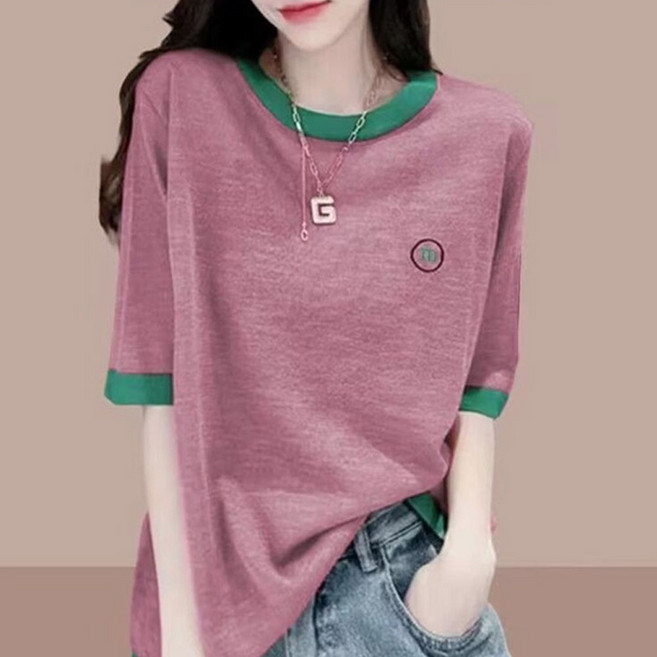 드마엘 프렌 찰랑 배색 데일리 반팔 티셔츠 (6color)+델로나