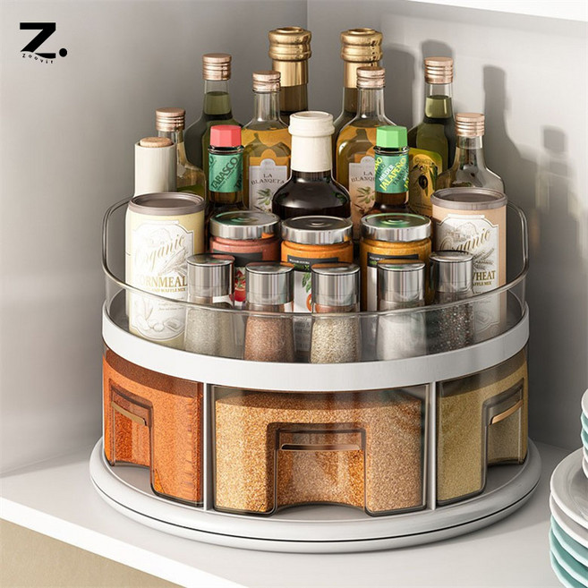 Zoovit 미끄럼방지 다용도 수납 정리 360도 회전 트레이 대용량 양념통 정리함, 단품, 1개