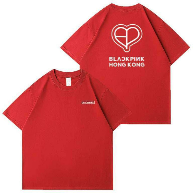 BLACKPINK 粉墨 DEADLINE 演唱會 香港澳門 快閃 周邊同款 短袖T恤 上衣, 1個, 香港站-紅色3XL 建議180-200斤