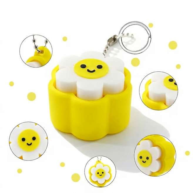 [감성 플라워 피젯 클리커 키링] 스트레스 해소 버튼 키체인 귀여운 꽃 힐링템 선물용, 1개, 노랑