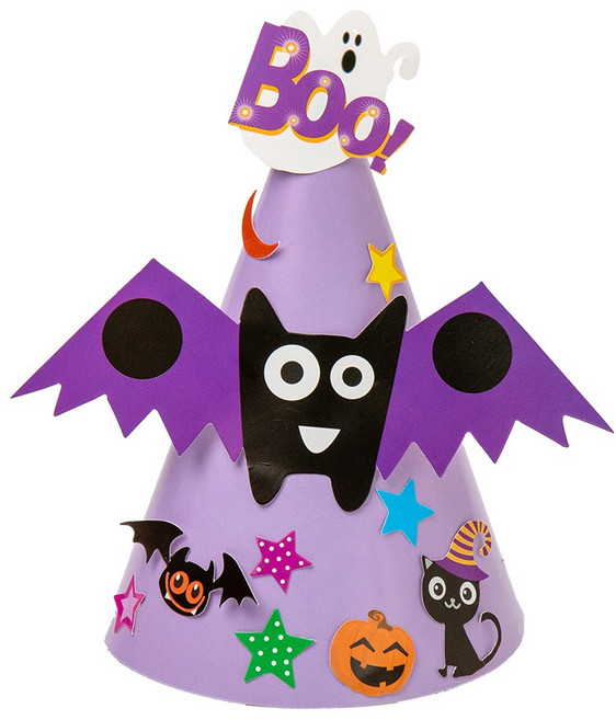 민화샵 할로윈 종이 꼬깔모자 만들기, 1개, 연보라박쥐 HDOPP038C