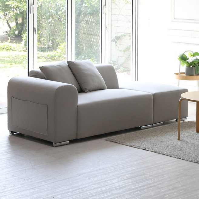 디홀릭 꿈 on 패브릭 2인용 소파 + 스툴 + 쿠션 2p 세트 우형 DF 방문설치, 그레이