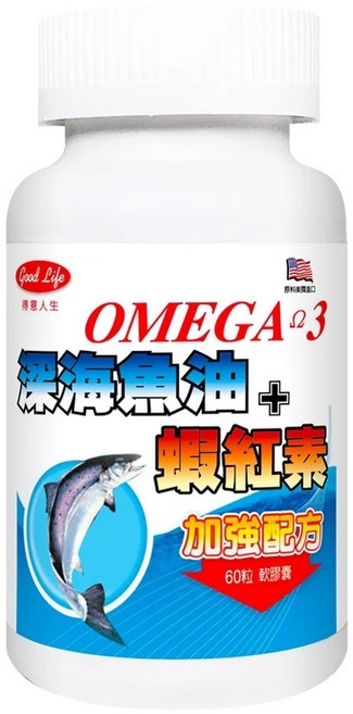 得意人生 加強配方 Omega-3 深海魚油 蝦紅素 60粒, 1個, 單入【60粒/罐】