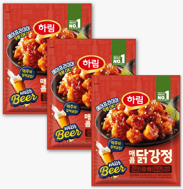 하림 매콤닭강정 250g 3봉, 3개