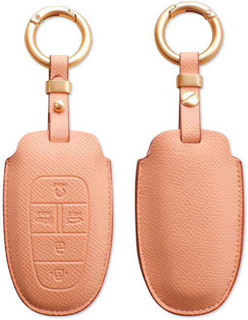 트니르 현대 호환 천연소가죽 차키케이스 그랜져 싼타페 넥쏘 팰리세이드 쏘나타 더뉴 차량용품 선물포장, 현대B타입(5버튼), 피치핑크