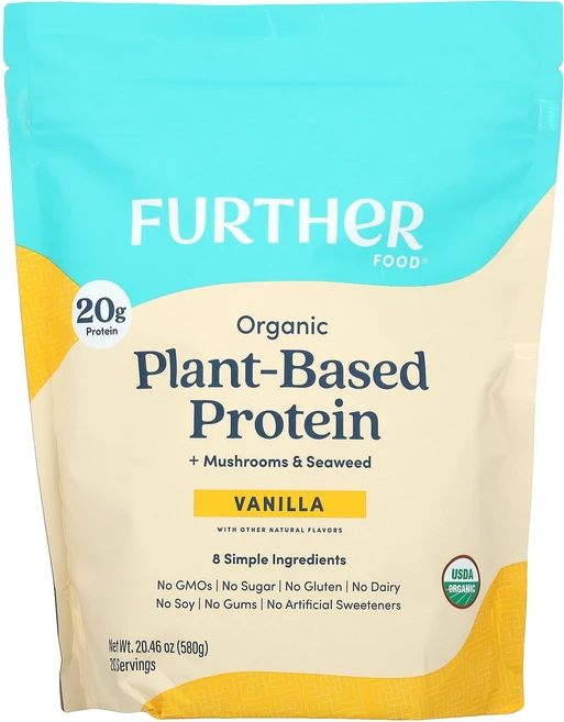 Further Food 유기농 식물 단백질 + 버섯 & 해초 바닐라 580g(20.46oz) Food (퍼더 푸드), 580 g, 580g, 1개 - 쿠팡