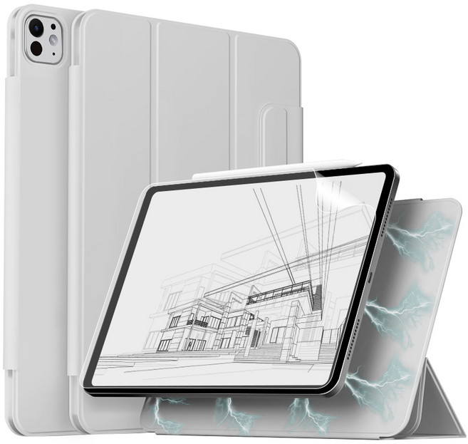 니하 아이패드 마그네틱 폴리오 애플펜슬 수납 케이스(종이질감필름), 그레이