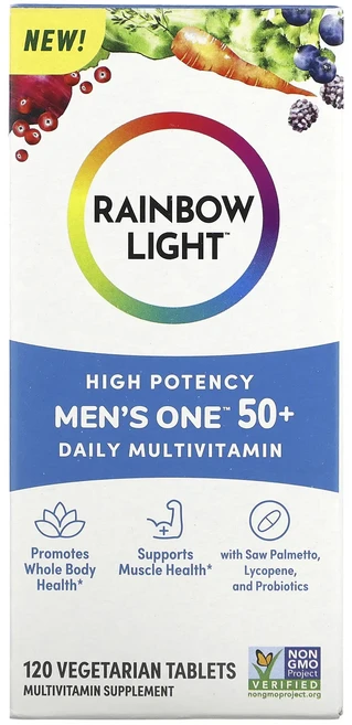 Rainbow Light Men's One 50세 이상 데일리 종합비타민 고효능 식물성 정제 120정, Rainbow Light Men's One 50..., 1개 - 쿠팡
