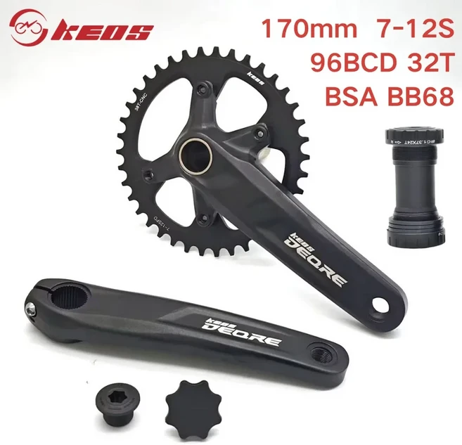 KEOS 다이렉트 마운트 MTB 크랭크셋 3볼트 홀로우테크 170mm/165mm CNC 알루미늄 34T-40T 체인링 BSA 68-73, 01 170mm, 06 Black crank BB 38T