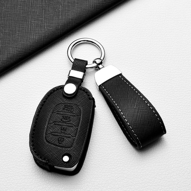 현대차 고급 폴딩 키 케이스 - 프라다 패턴 스크래치 방지 2/3/4버튼 싼타페 투싼 제네시스 등 호환, 현대 Z4 타입(4버튼), 매트 블랙