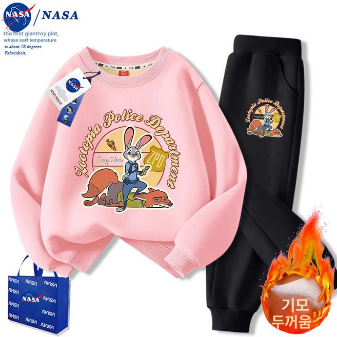 주토피아 맨투맨 티셔츠 주디 추리닝 동물 캐릭터 세트 상하복 기모 바지 겨울, 조합형 2 핑크+검정 바지