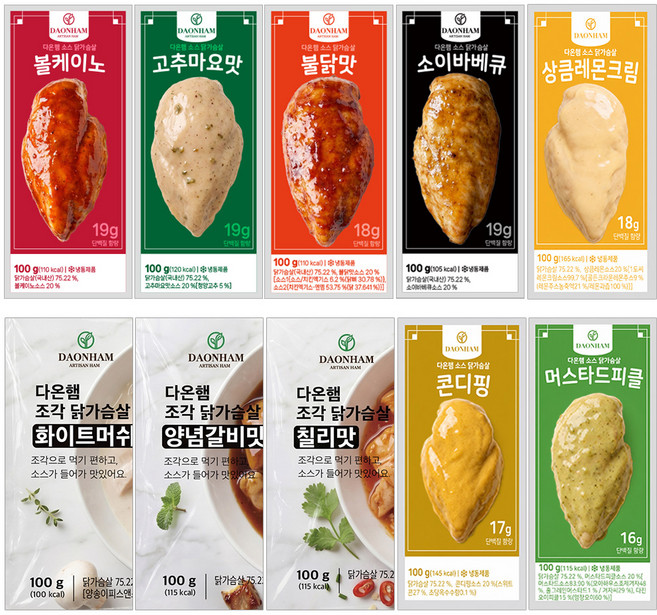 다온햄 소스 닭가슴살 10종 혼합 맛보기, 30개, 100g