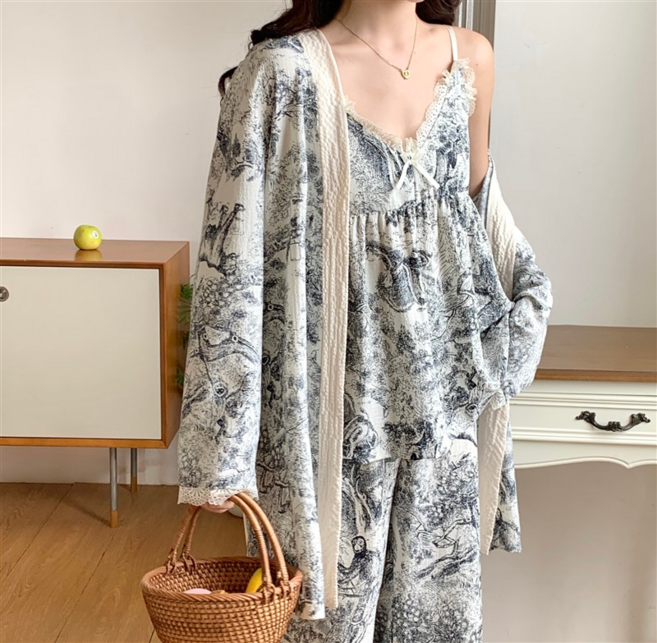 봄날의꽃 긴팔 3종 루즈 로브세트 4컬러 잠옷 홈웨어