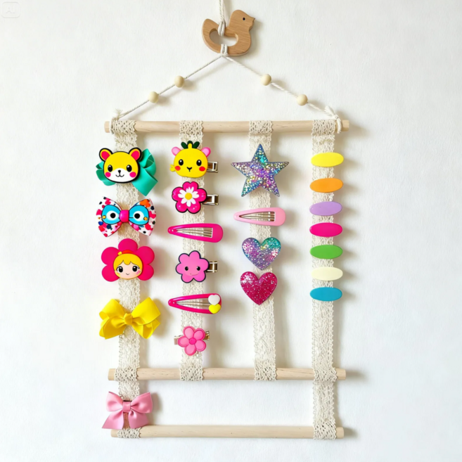 르온트 감성 우드 레이스 머리핀 정리대 거치대 머리띠 보관함, 1개, 내추럴우드