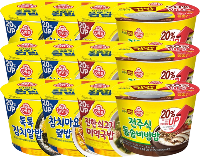 오뚜기 컵밥 4종 각 3개 톡톡김치알밥 222g+참치마요덮밥 247g+진한쇠고기미역국밥 314g+전주식돌솥비빔밥 269g 1세트, 2세트