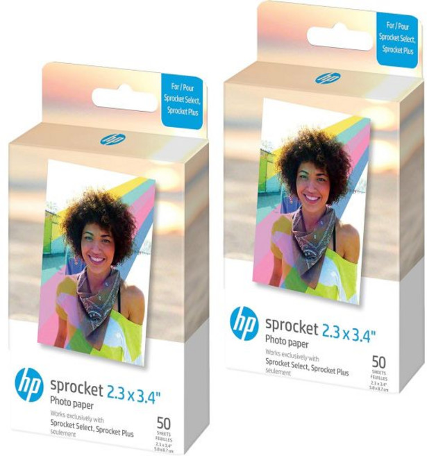 HP 스프로켓 2.3 x 3.4\" 프리미엄 징크 스티커 뒷면 사진 용지20매는 셀렉트 및 플러스 프린터와 호환됩니다., Photo Paper, 100 Pack, 1개