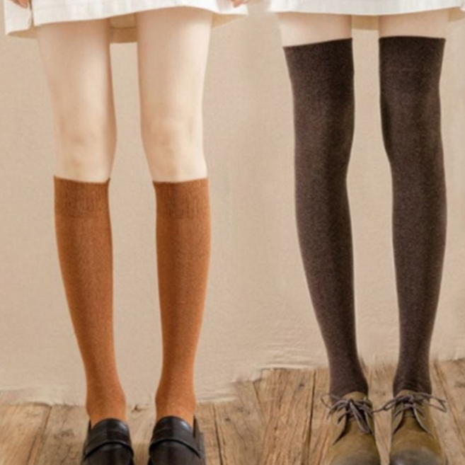 여성 롱 양말 골지 니하이 무지 여성 니삭스 반스타킹 면롱