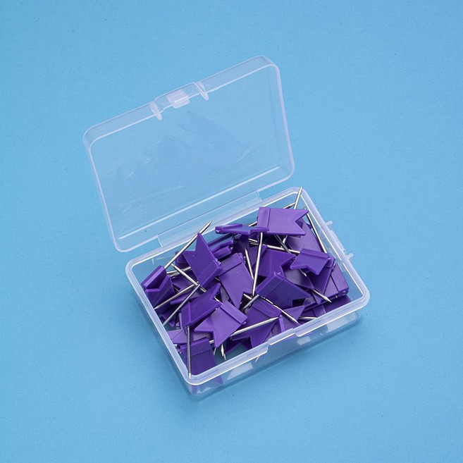 彩色可愛圖釘 可愛大頭針 地圖標記 塑料圖釘, 紫色,旗幟針【50枚】, 1個